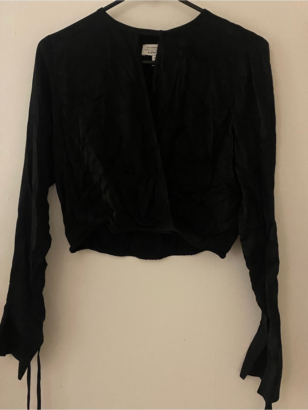 & Other Stories Black V neck Top with ribbons.